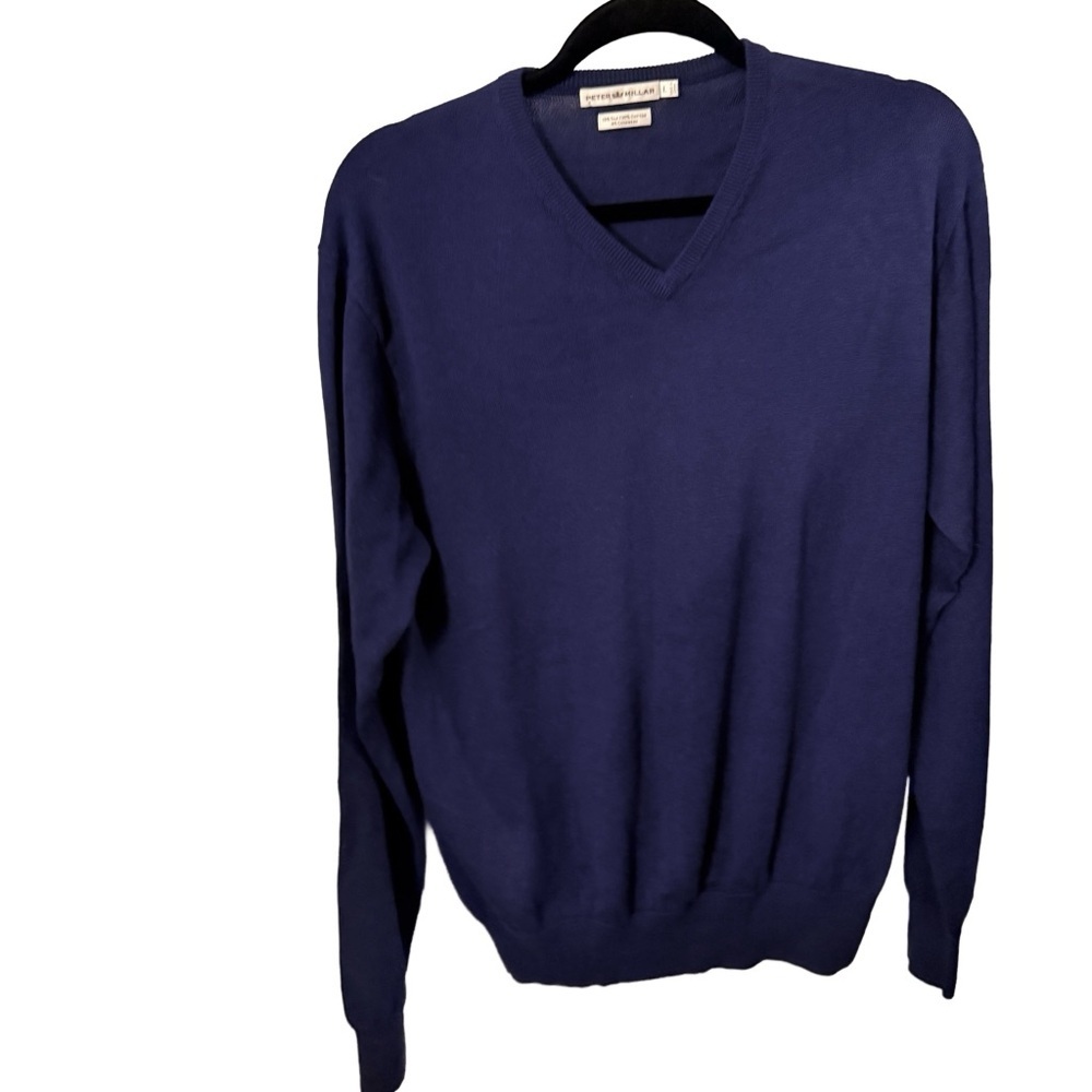 Peter Millar Men’s Silk, Cotton & Cashmere V-Neck Blue Sweater Sz L Excellent